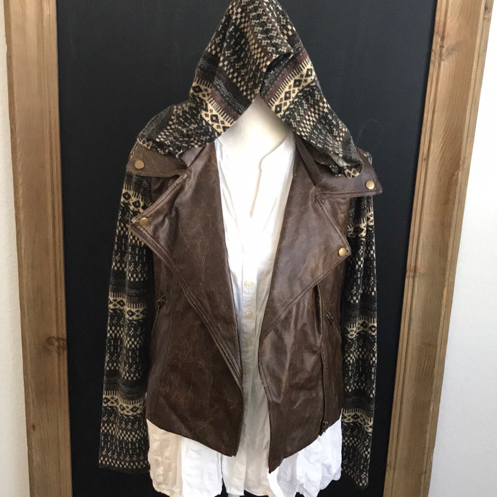 Faux Leather Jacket w/ Removable Hood